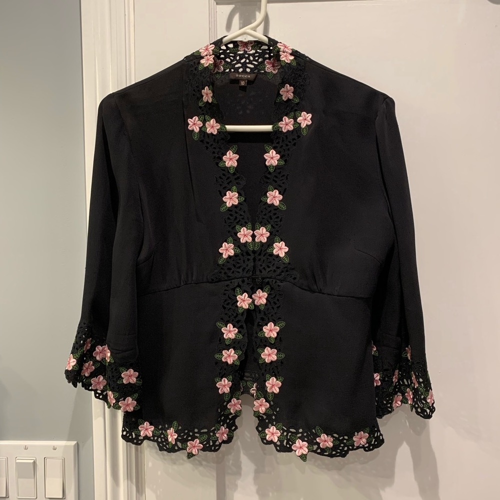 Tocca embroidered 100% Silk jacket Size 10